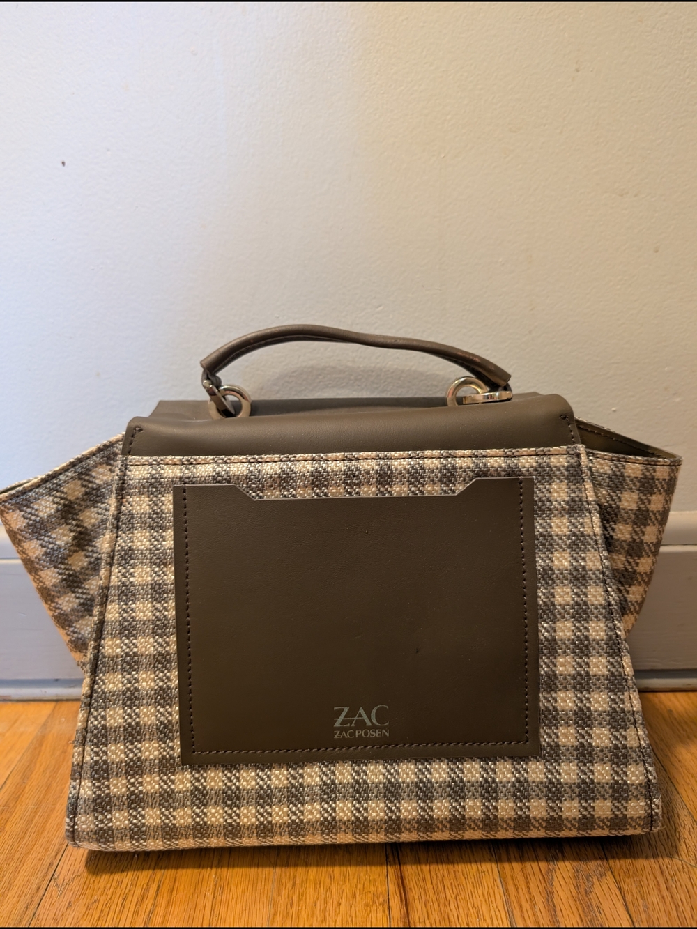 ZAC Zac Posen Brown Taupe Plaid Top-Handle Bag